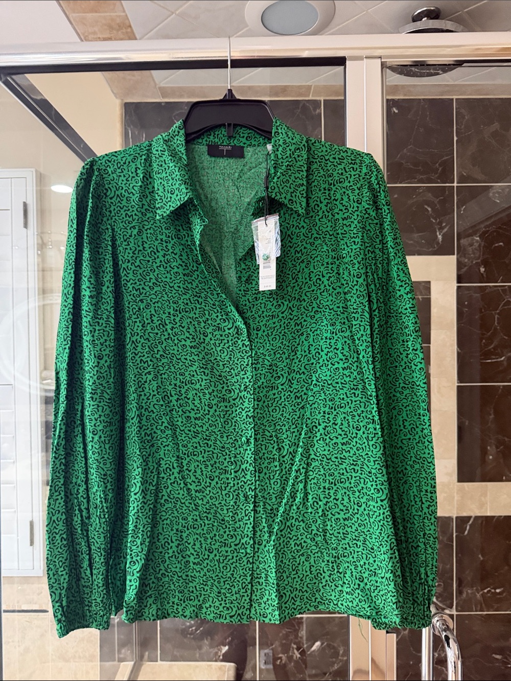 T Tahari Green Printed Button-Down Shirt